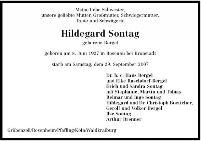 Bergel Hildegard 1927-2007 Todesanzeige